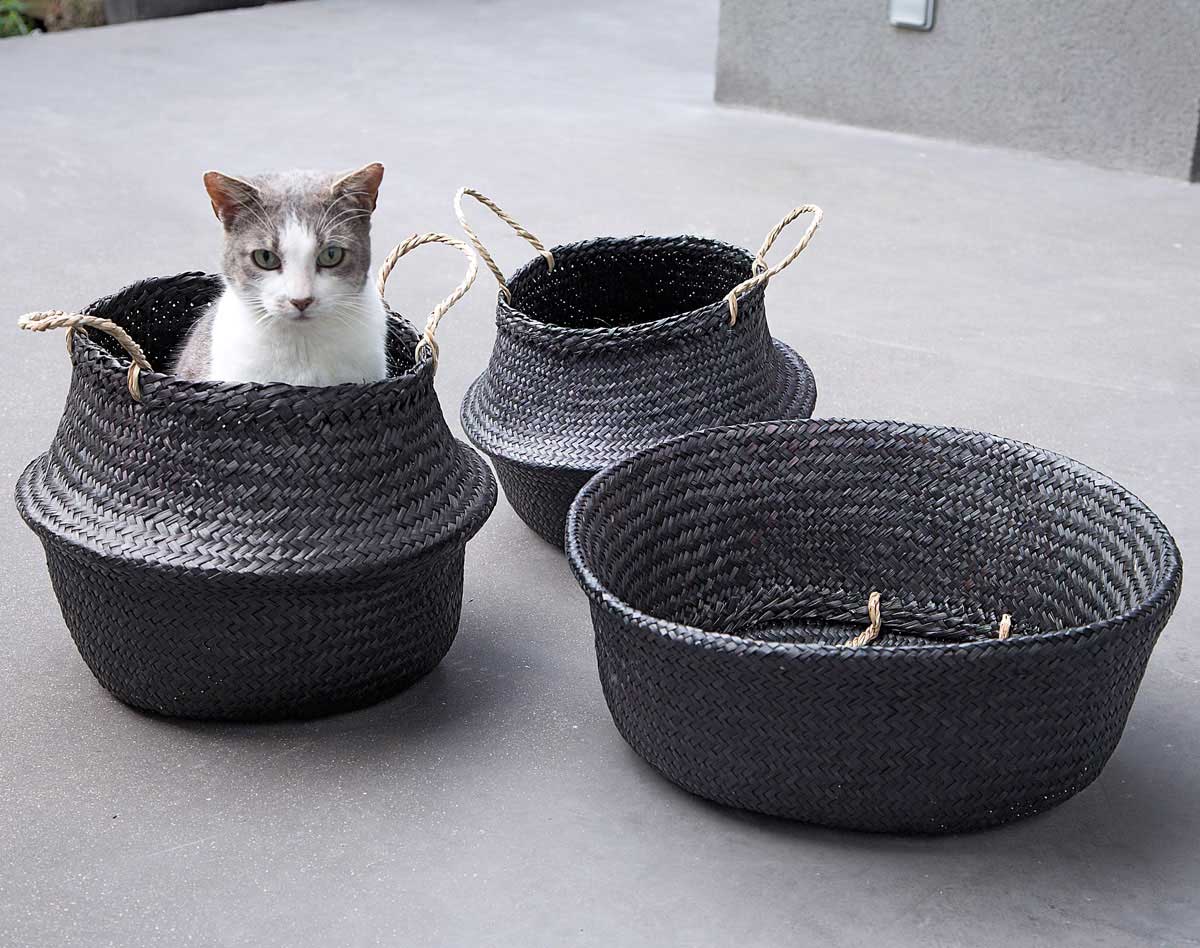 les paniers à linge de Jonc de Mer noir mat
