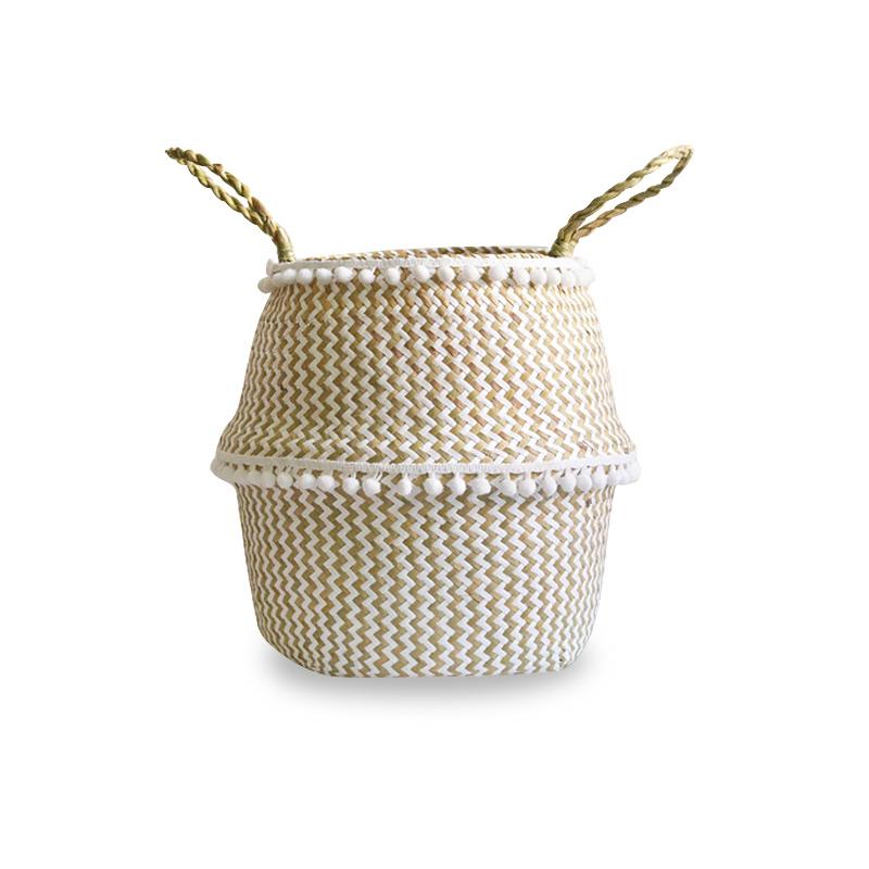 Panier Jonc de Mer Pompons Blancs