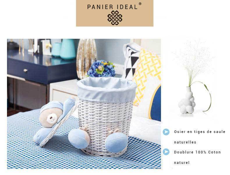 petit Panier Linge Osier Blanc Bleu