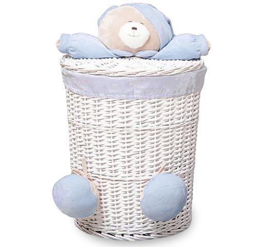 Panier Linge Osier Blanc Bleu
