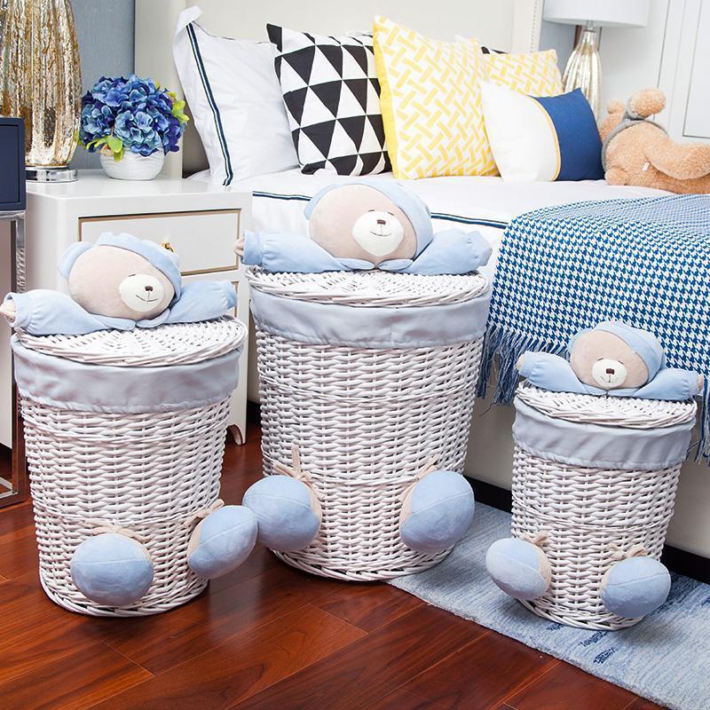 Paniers de Linge en Osier Blanc Bleu