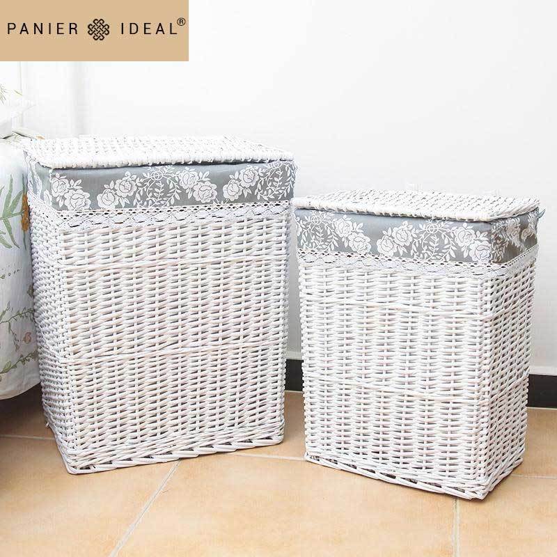 coffres à Linge Osier Blanc Gris