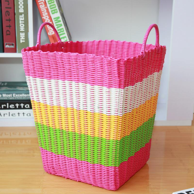 Panier à Linge Plastique Tressé rose jaune vert