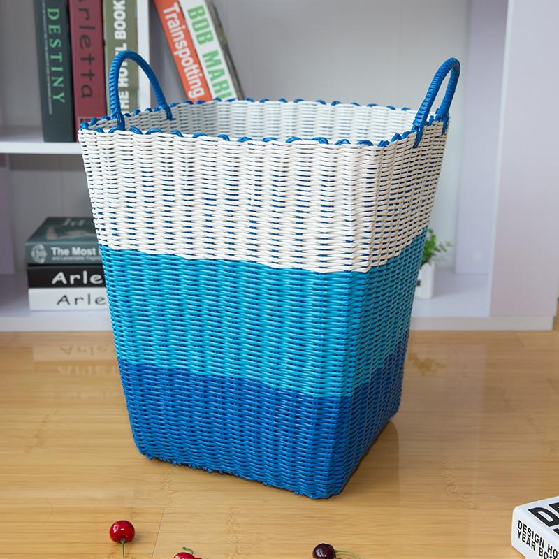 Panier à Linge Plastique Tressé blanc bleu