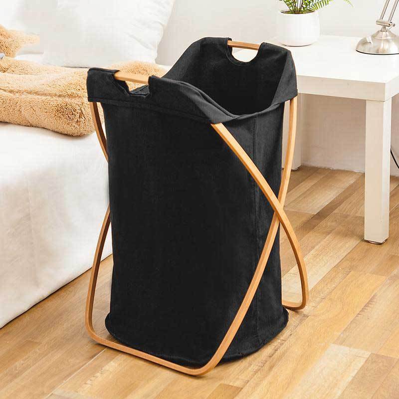coffre à linge noir en tissu pliable