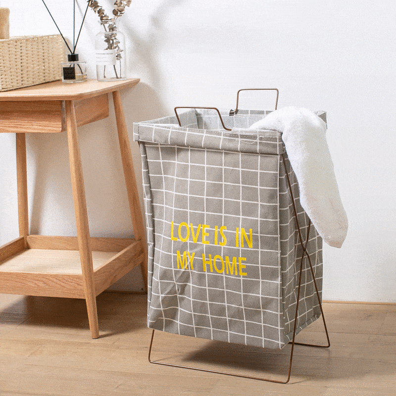 panier gris à carreaux pliable