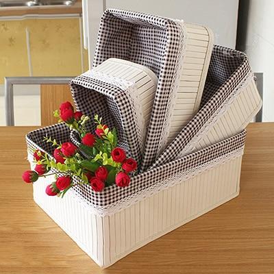 Panier à Linge Rectangulaire Brodé café