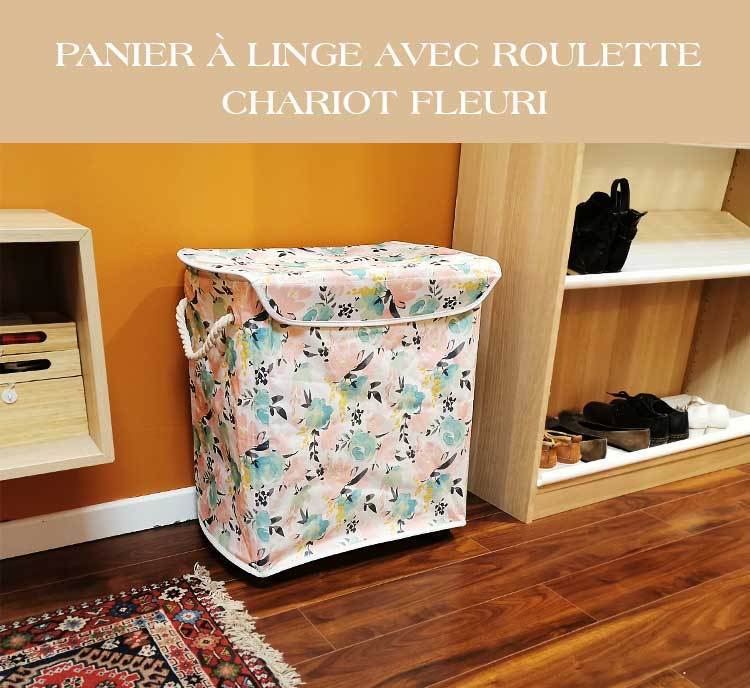 panier à linge sur roulettes tissu oxford motifs fleurs