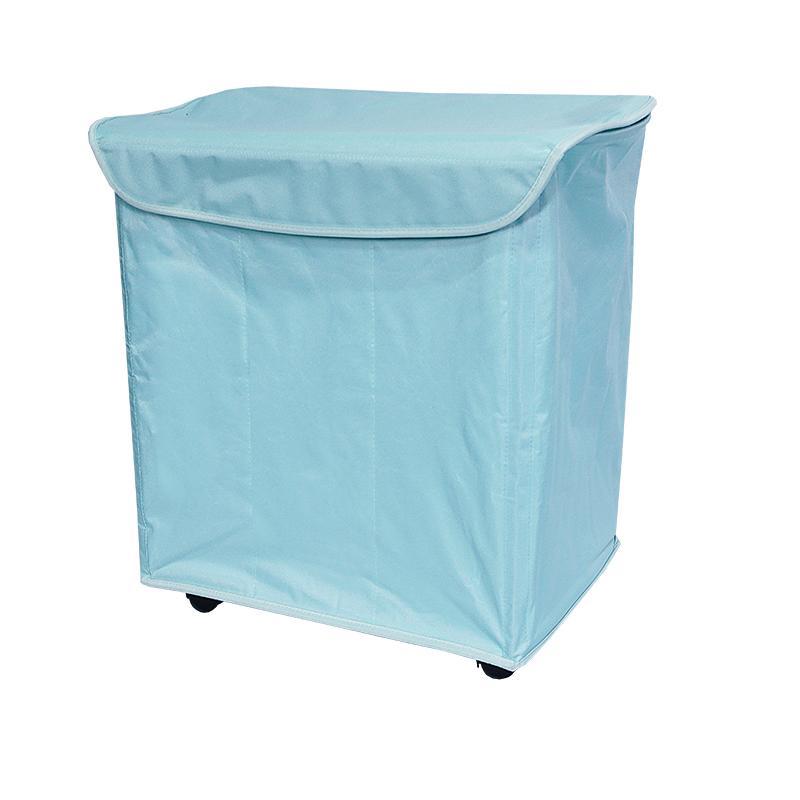 coffre à linge sur roulettes turquoise