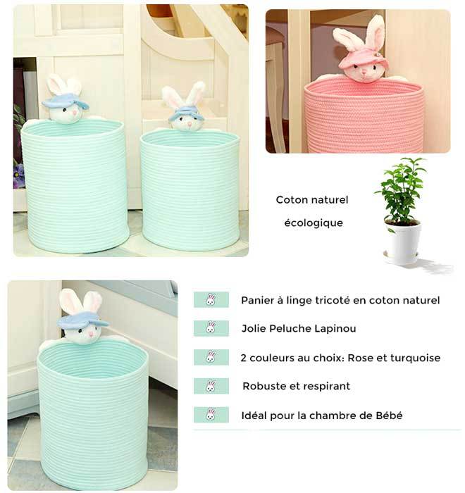 panier à linge sale bébé coton tressé