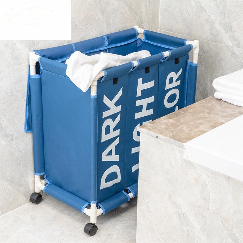 bac à linge roulettes bleu