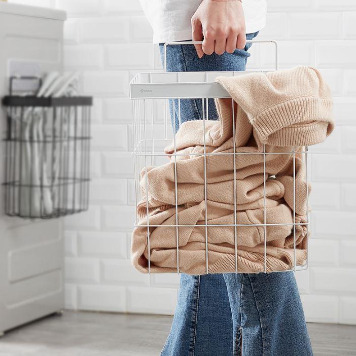 Panier à Linge à Suspendre en Métal blanc portable
