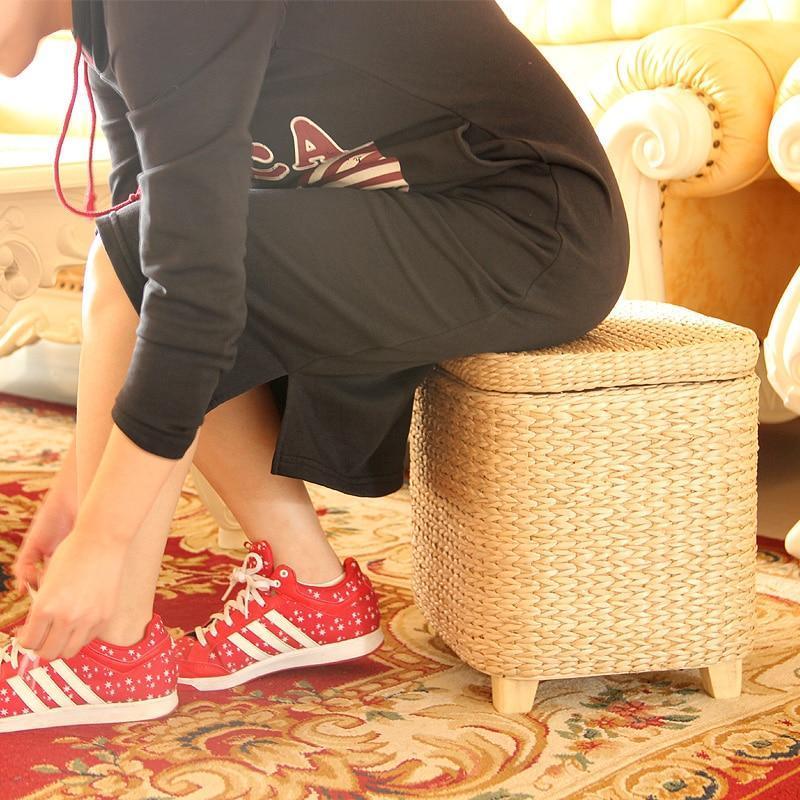 panière pouf en rotin