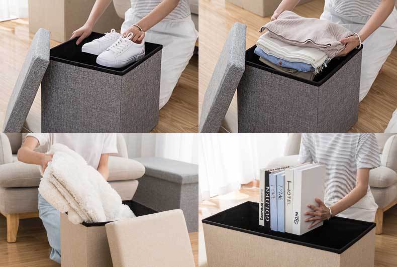 bac à linge pouf gris