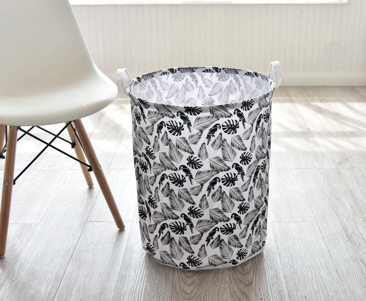panier de rangement en tissu noir et blanc feuilles