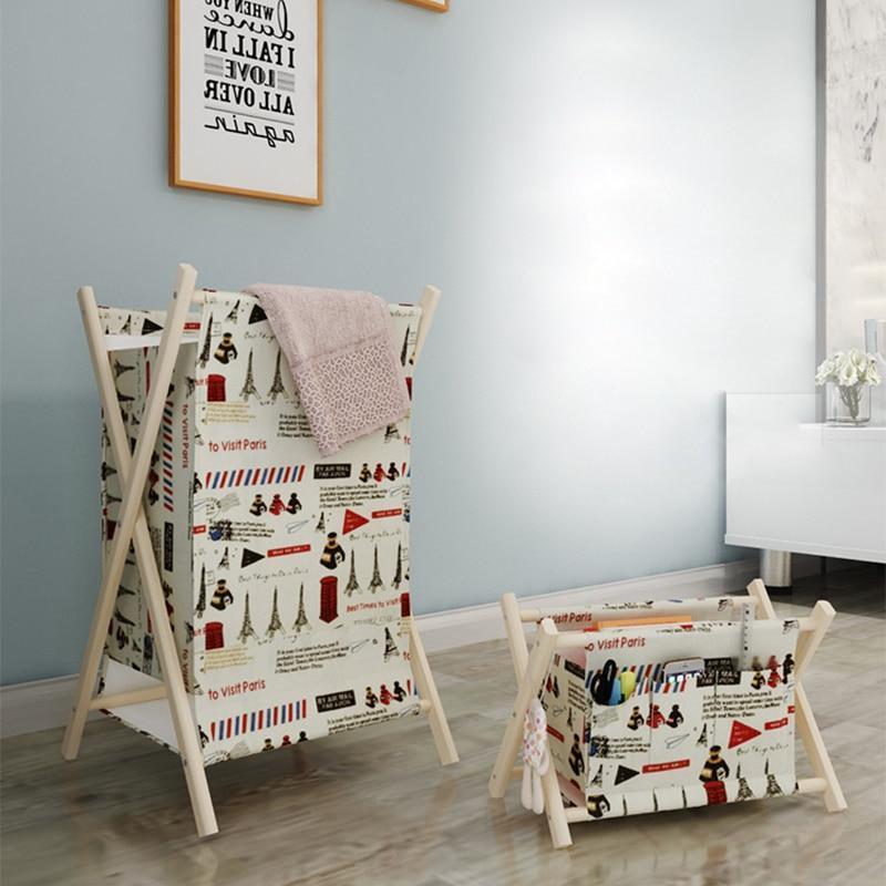 Paniers à Linge petit et grand format en Bois et Tissu style Paris