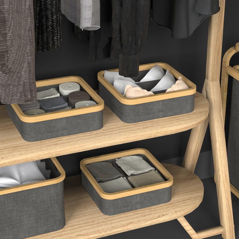 panières de rangement en bambou et tissu gris