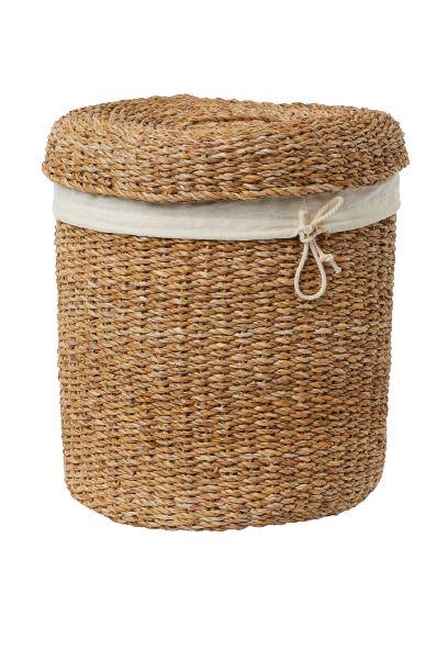Panier à Linge Tressé avec Couvercle en Jonc