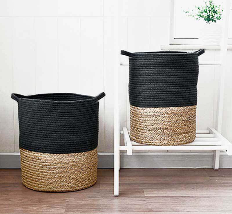 paniers noir tressé coton et rotin