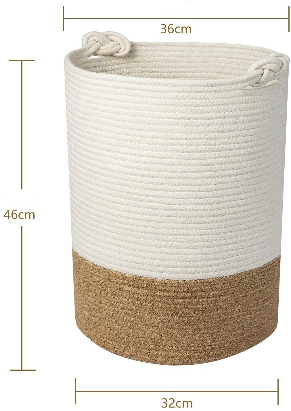 Panier à Linge Tressé Noir Coton et fibre de Rotin