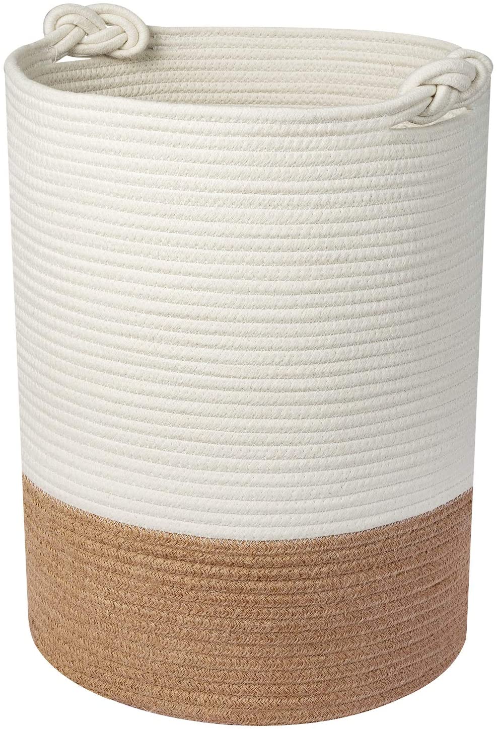 Panier à Linge Tressé Noir Coton et fibre de Rotin - Blanc /