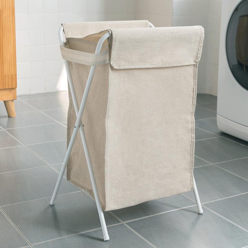 Panier de Linge Pliable Beige avec couvercle