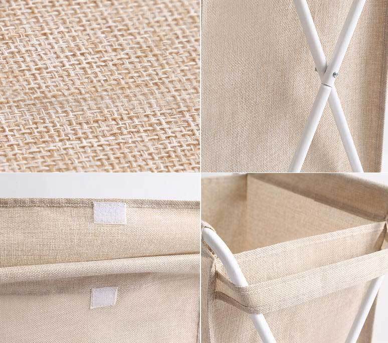tissu de panier à linge pliable en coton et lin beige