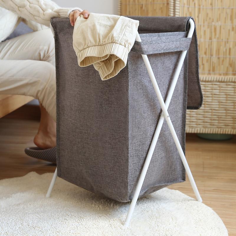 panier de linge pliable gris avec couvercle