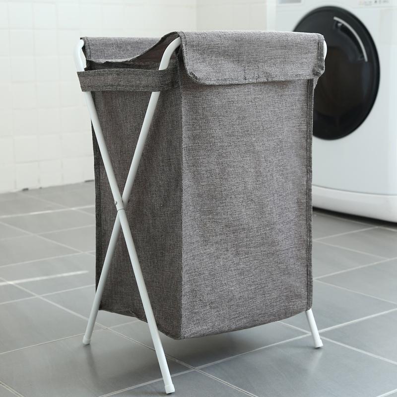 panier de linge pliable gris avec couvercle