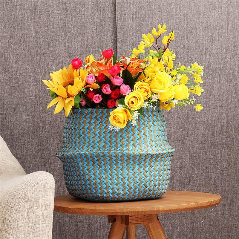 Panier de Rangement en paille Turquoise