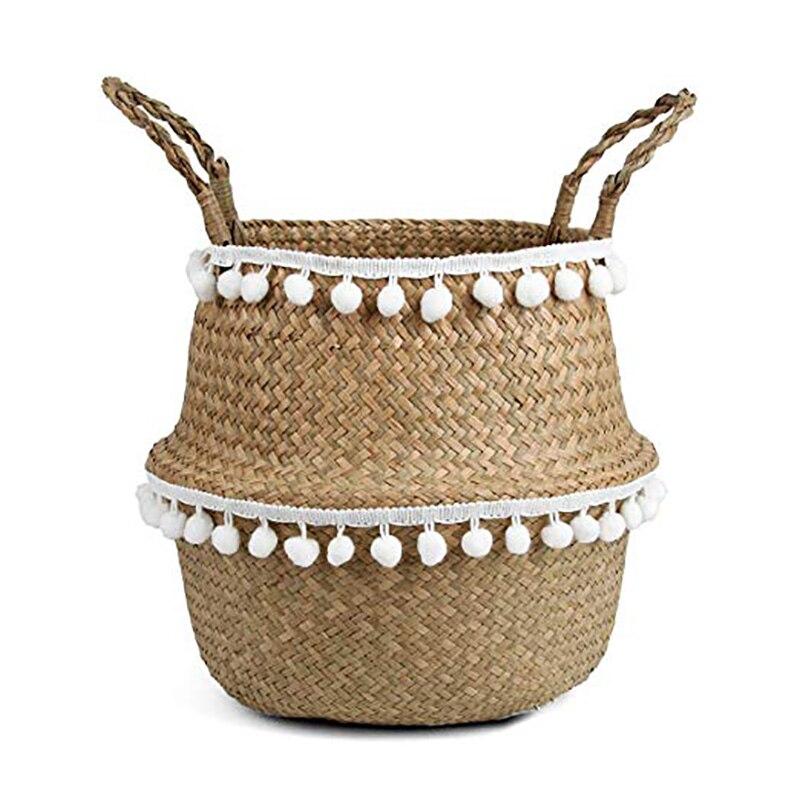 Panier Jonc de Mer pour Cactus et petit pompons blancs