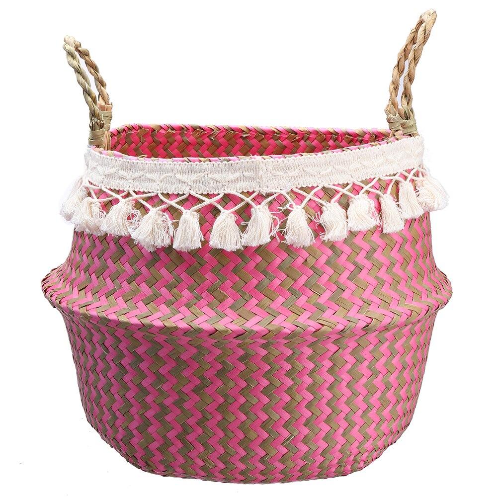 Panier en Jonc de Mer Rose bohème