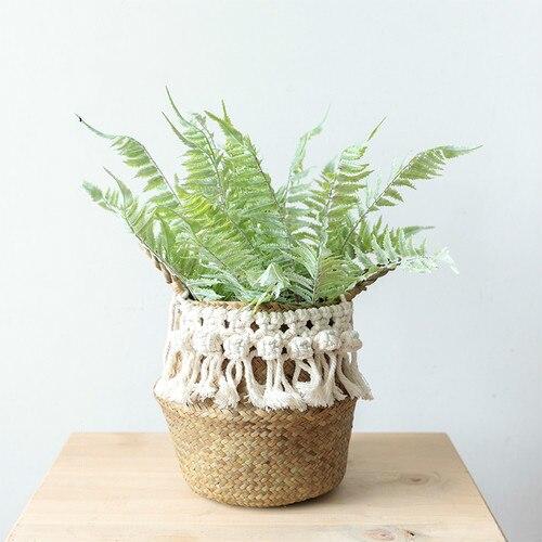 Panier Jonc de Mer Plante macramé