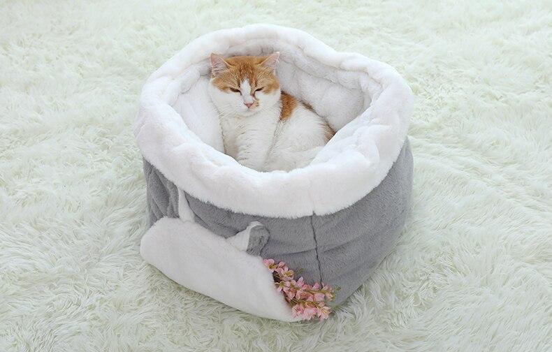 Panier pour Chat Anti Stress gris et blanc