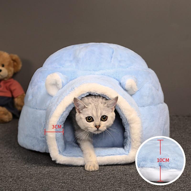 Panier pour Chat Igloo bleu et blanc