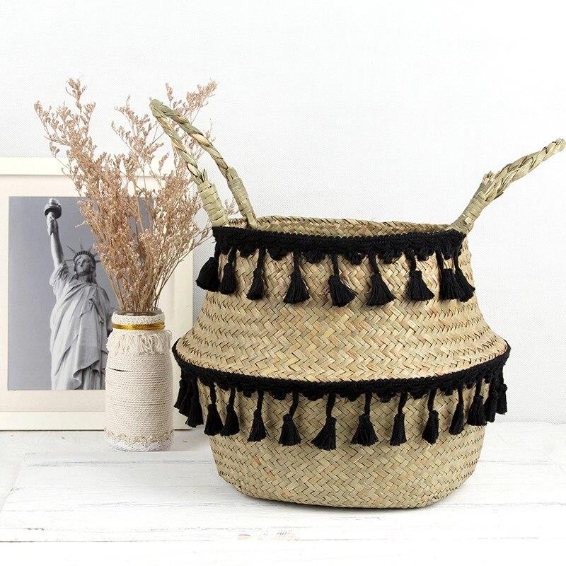 Panier Retractable Jonc de Mer pompons noirs