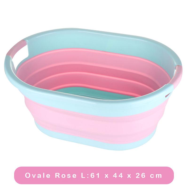 Panière à Linge Souple Pliable Ovale : Taille L Rose et Bleu