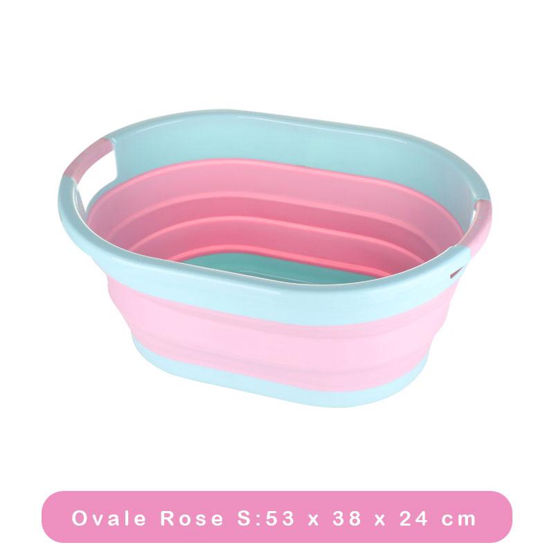 Panière à Linge Souple Pliable Ovale : Taille S Rose et Bleu