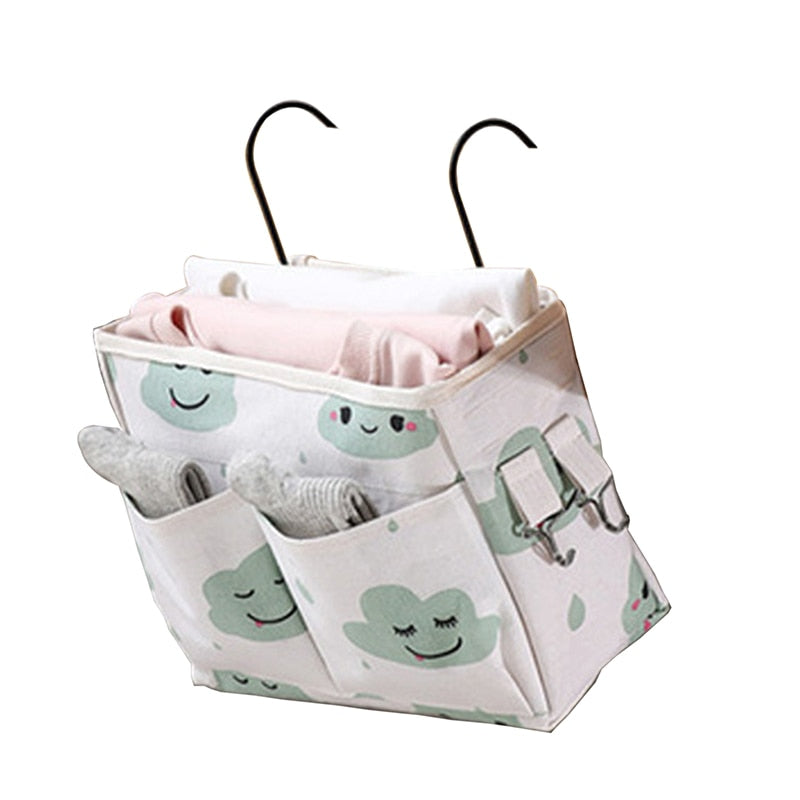 Poche de Rangement Lit Bebe - Nuages Vert