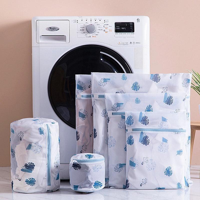 Set de Sacs à Linge Sale Blanc Fougères Bleues