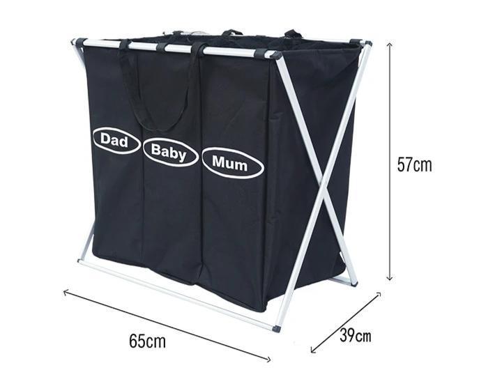 bac à linge 3 compartiments pliable noir