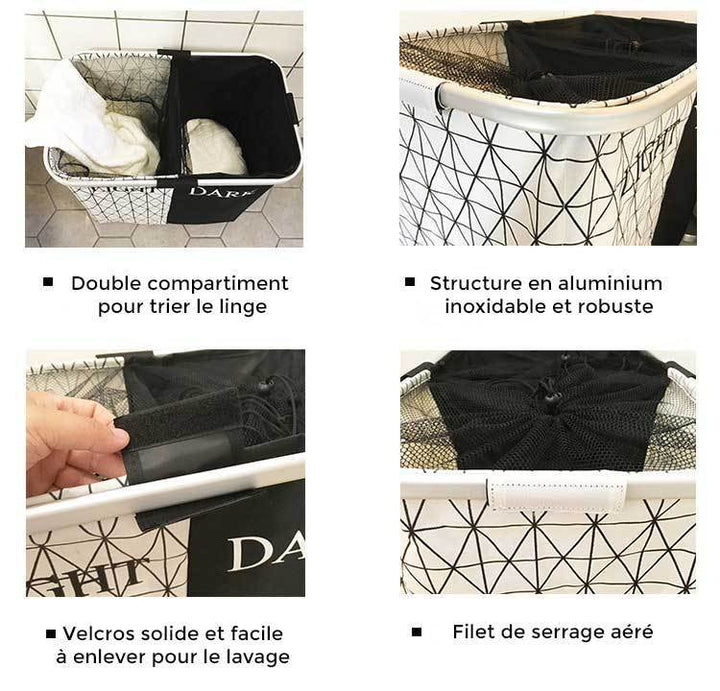 Panier à Linge 2 Compartiments </br>Noir et Blanc