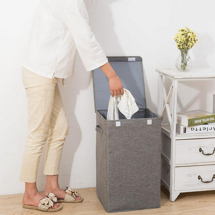 corbeille Linge Avec Couvercle en Lin Gris