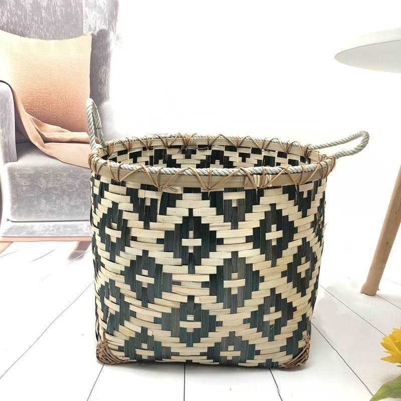 panier à linge bambou tressé noir