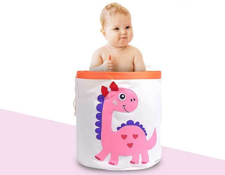 panier linge bébé dinosaure rose