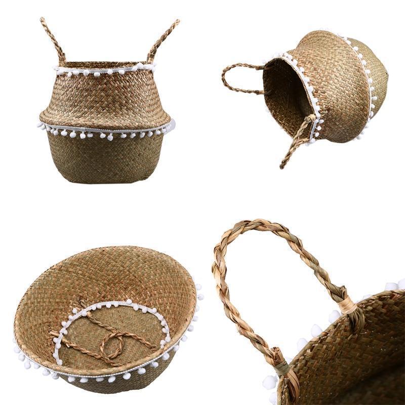 panier pour linge Design pompons blancs