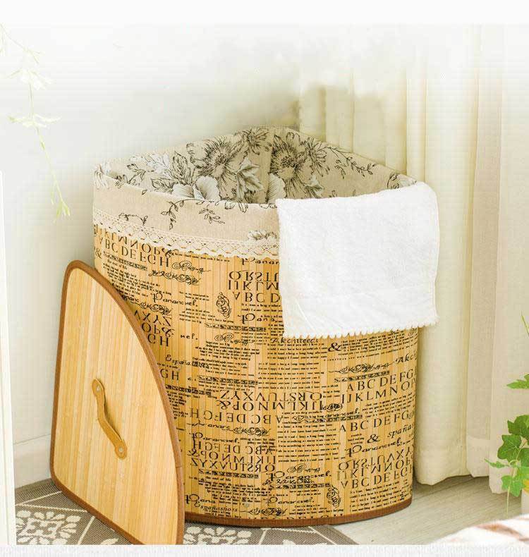 coffre à linge bambou d'angle