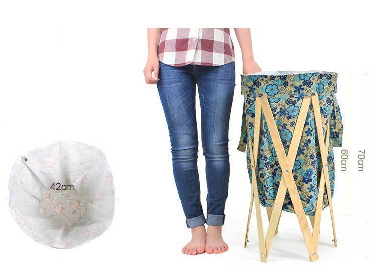 coffre à linge en bois et tissu