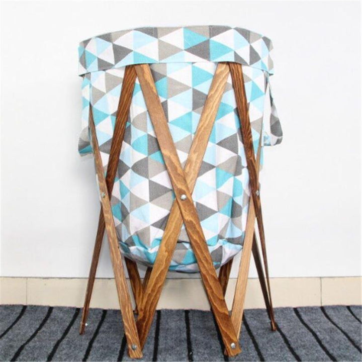panier de linge bleu triangles