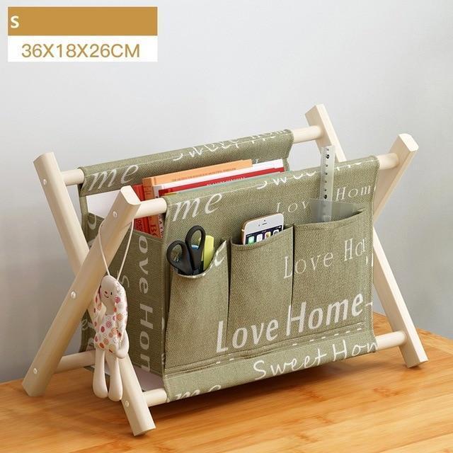 panier de linge en bois et toile kaki taille S